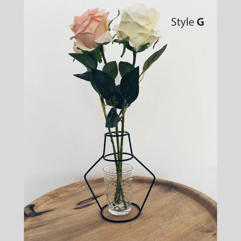 Retro Iron Line Flowers Vase Metal Plant Holder Modern Solid Decor Nordic Outline Silhouette Style Glass not included